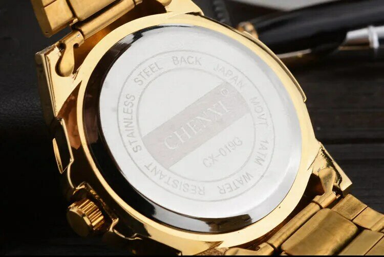 Chenxi-Reloj de acero inoxidable para hombre, cronógrafo de marca de lujo, color dorado