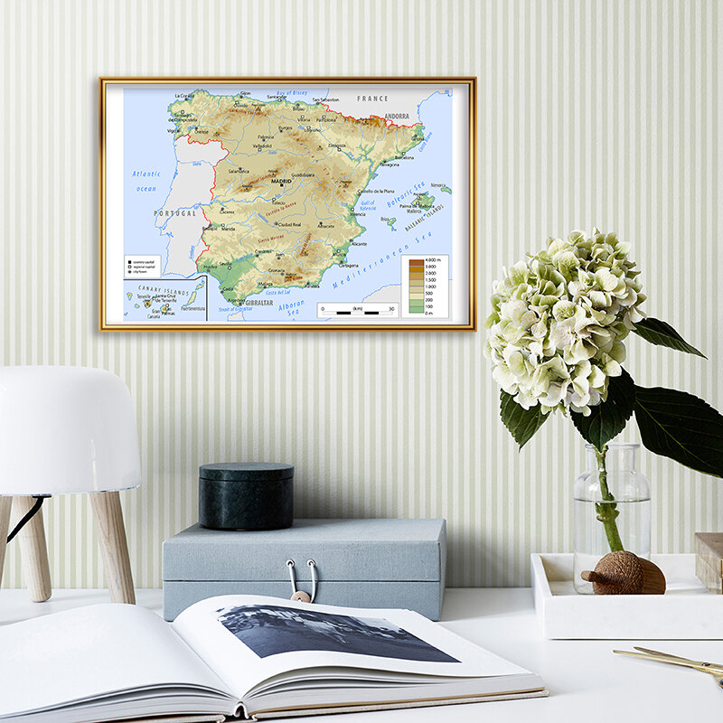 59*42センチメートルの地形図スペイン英語壁アートキャンバス絵画のポスター学校用品家の装飾