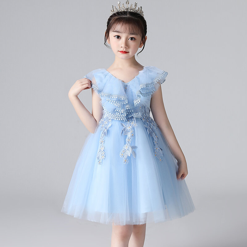 Платье для девочек кружевное платье принцессы с цветами для девочек, Элегантное Вечерние ничное платье на день рождения Одежда для девочек от 4 до 14 лет