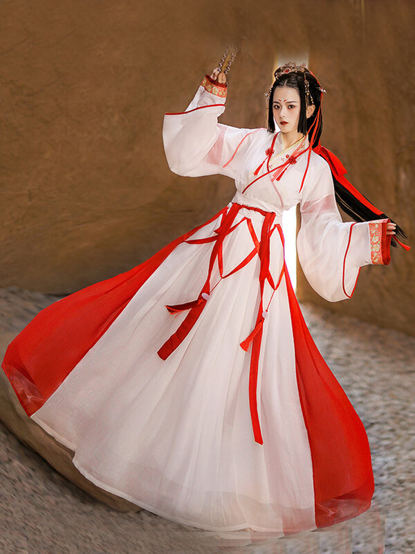 Oude Chinese Rode Wei-Jin Periode Stijl Hanfu Kimono Kostuums Borduurwerk Traditionele Tang Pak Cosplay Folk Dance Gewaad Jurk