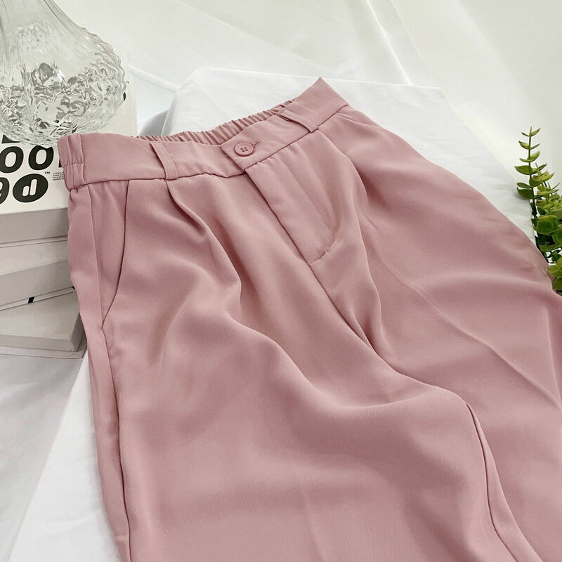 Celana Setelan Lurus Berwarna Terang Wanita Baru Musim Semi dan Musim Panas Korea Pinggang Tinggi Celana Panjang Pergelangan Kaki Ramping Perempuan