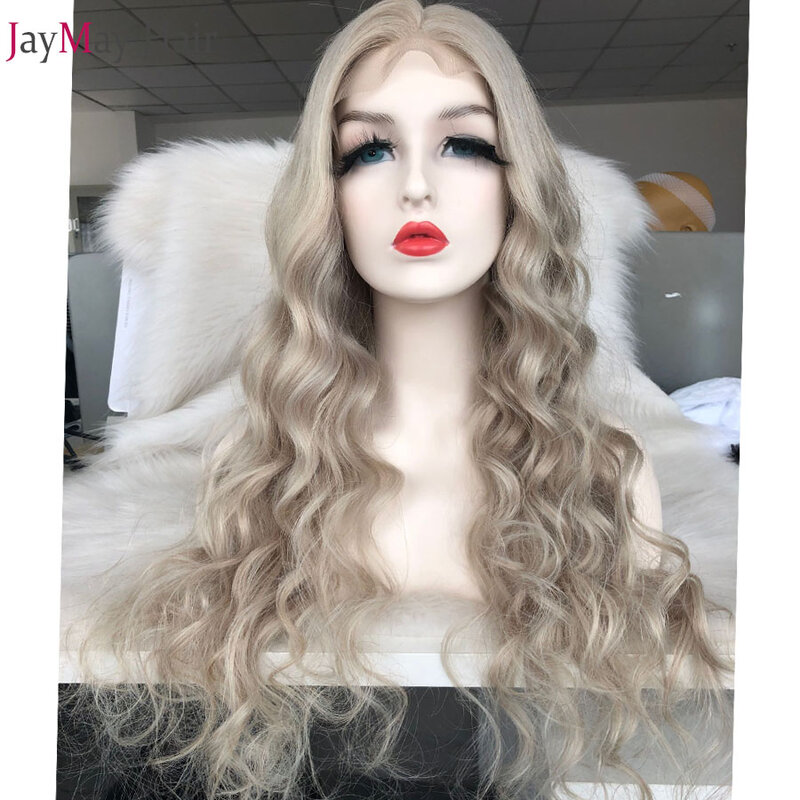 Jaymay cinza loira peruca dianteira do laço brasileiro ondulado perucas de cabelo humano pré arrancadas 13x6 perucas do laço pode ser tingido & restyle