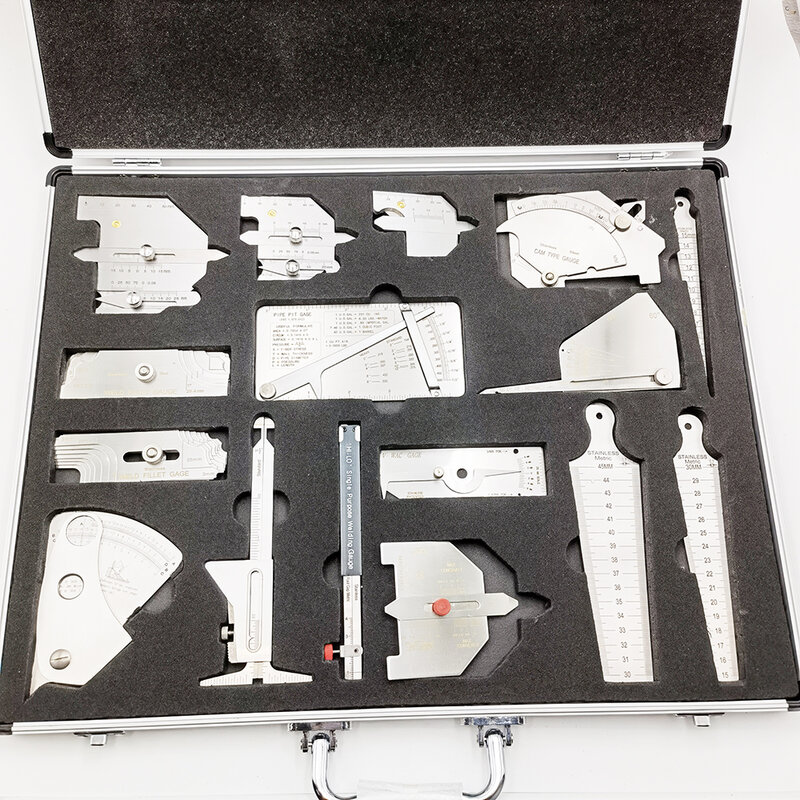 Calibrador de medición de soldadura, herramienta de soldadura de acero inoxidable, traje combinado, regla de soldadura de 16 piezas