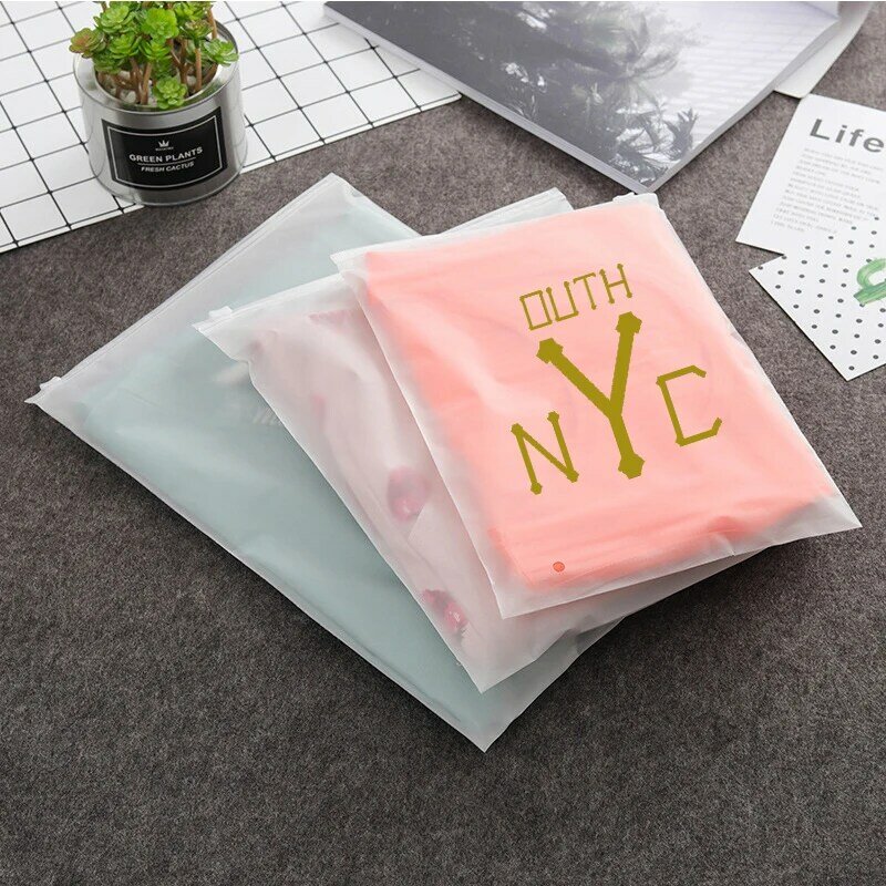 50PCS custom frosted zipper bags,high quality clothes plastic bag, Clothing Packaging Bags with logo printed, Ziplock Bags
