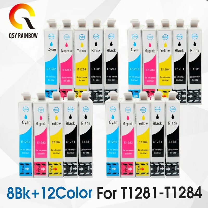 Qsyrainbow-cartucho de tinta para impressora epson, t1281, t1284, t1285, s22, sx125, sx130, sx235w, sx420w, sx425w, sx435, bx305f