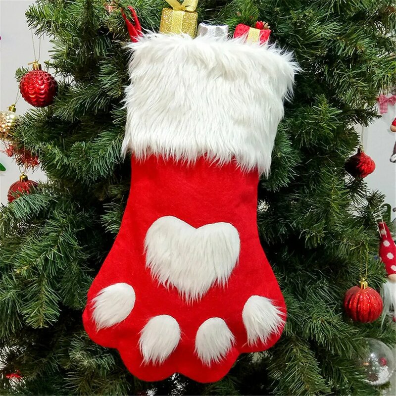 1pc Weihnachten Strümpfe Hause Dekoration Zubehör Plaid Weihnachten Geschenk Taschen Haustier Hund Katze Paw Strumpf Socken Weihnachten Baum Ornamente