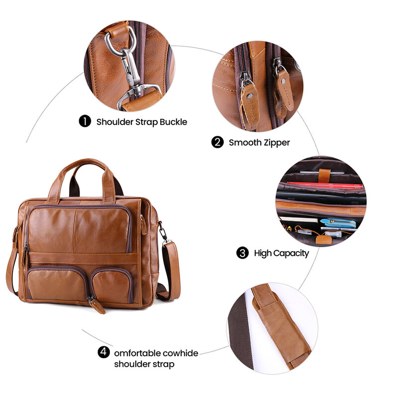 Joyir bolsa de mão masculina de couro legítimo, carteira para laptop de 17 ", bolsa tote de ombro transversal, bolsa de viagem grande