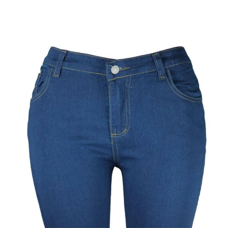 Autunno alto elastico donna Jeans Skinny bottone cerniera vita media aderente sottile Denim matita pantaloni Slim Stretch pantaloni Streetwear