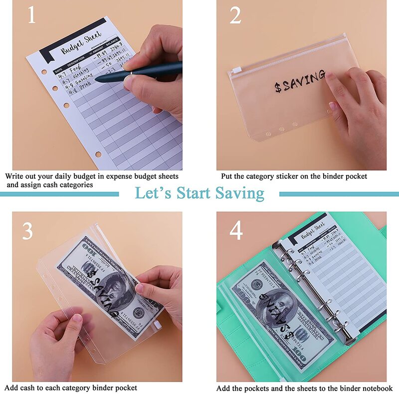 A6 PU Binder Budget Abdeckung Cash Umschläge System mit Binder Taschen, kosten Budget Blätter und Brief Aufkleber Etiketten für Saving