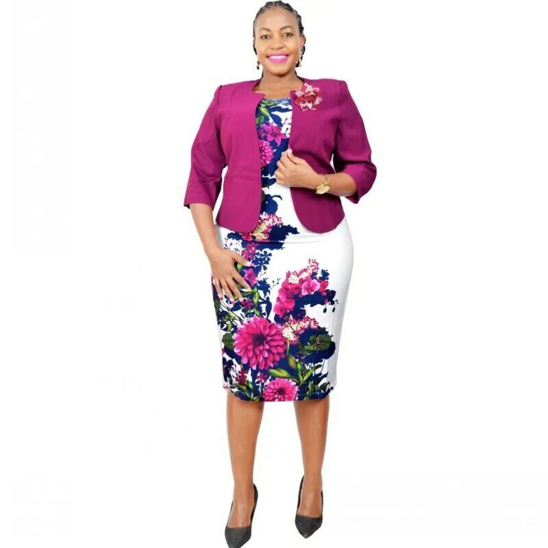 2XL 6XL ขนาดใหญ่ชุดแอฟริกันสำหรับผู้หญิง Dashiki พิมพ์ชุดเสื้อ2ชิ้นชุด Office Lady ชุดเสื้อชุดฤดูใบไม้ผลิ
