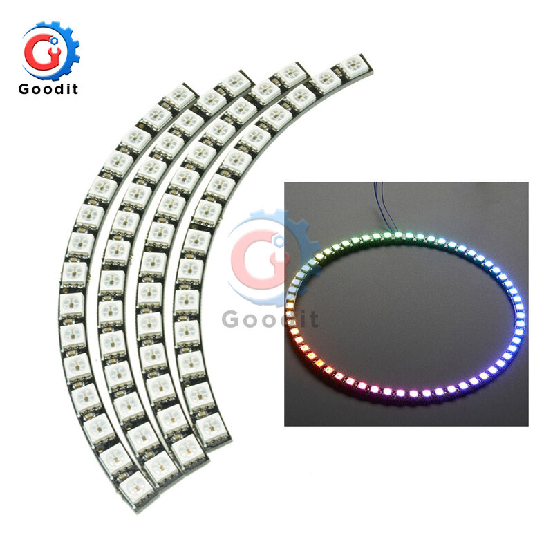 WS2812 Round LED Ring Board com luzes de condução embutidas, módulo eletrônico, 8 bits, 12 bits, 16 bits, 64 bits, 5050 RGB, Full Color