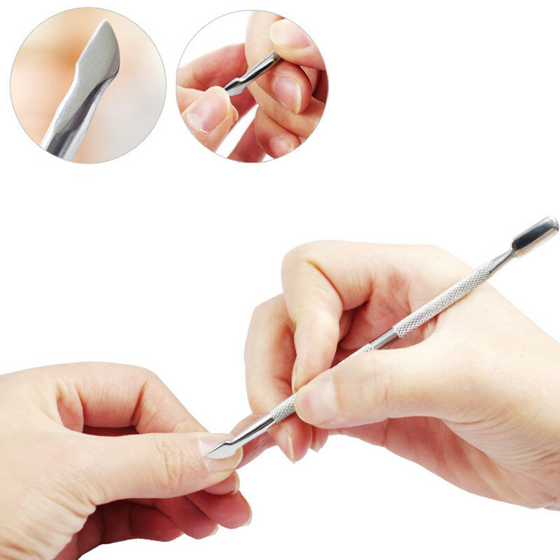 Empurrador de cutícula de cabeça dupla em aço inoxidável, Ferramentas de manicure para unhas, Acessórios antiderrapantes para removedor de cutículas de unhas, 2023
