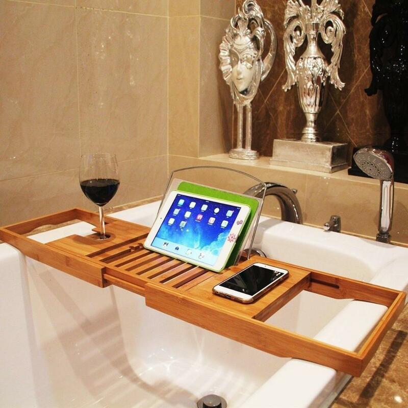 Extendable Bathroom Shelf Bathtub Shower Tray Bamboo Bath Tub Rack Towel Wine Book Holder Storage Bandeja bañera полка для ванно