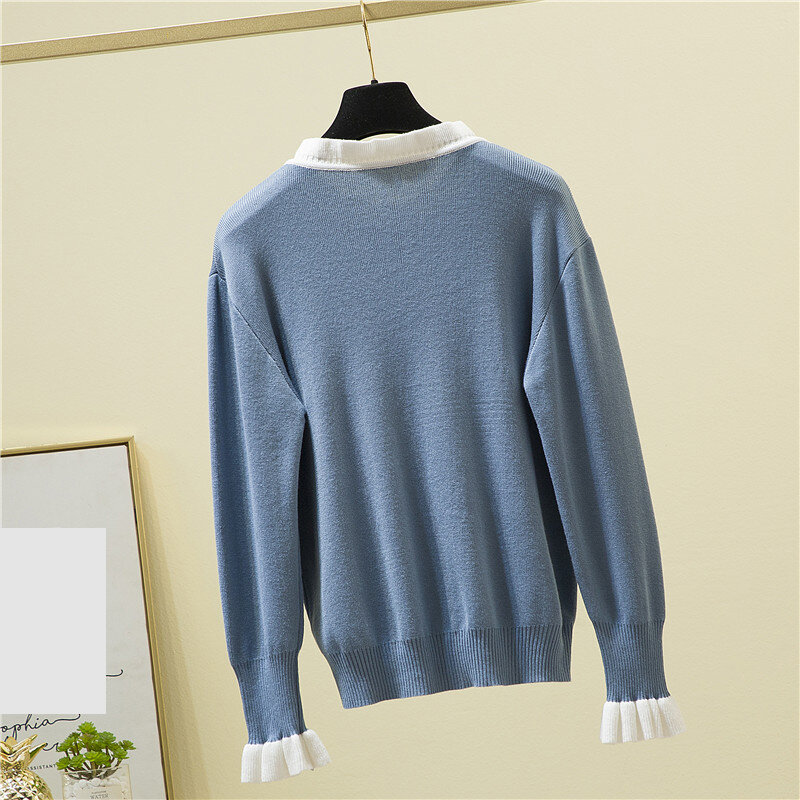 Suéter de manga larga para Mujer, Jersey holgado de punto negro, ropa elástica con botones, otoño e invierno, 2022