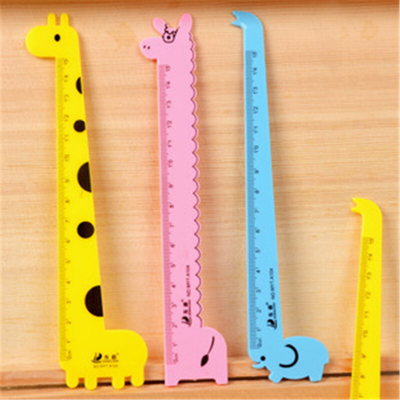 Dl sy13 criativo artigos de papelaria girafa régua de plástico animal artigos de estudante régua criativa artigos de papelaria para material de escritório estudantes