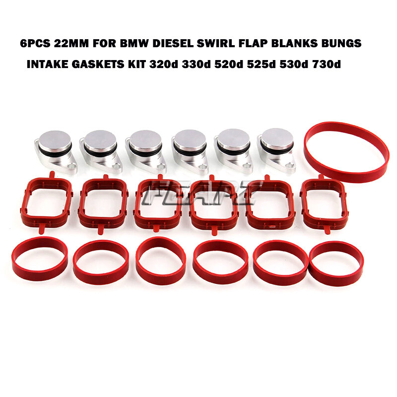 6 PCS 22/33mm aluminum Swirl Flap Blanking Plates seal kit 6 cylinder For BMW S320d 330d 520d 525d 530d 730d OT277