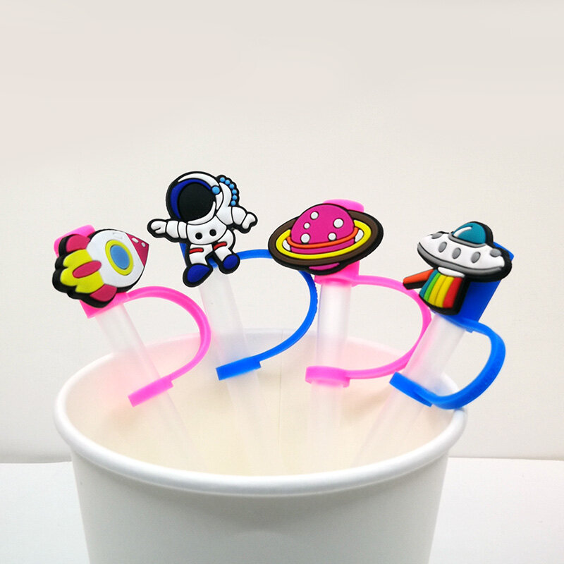 1PCS PVC straw topper bean space cartoon Silicone Straw Tip Splash Proof Drinking Dust Cap straw cap Suit For7mm-8mm straw cap