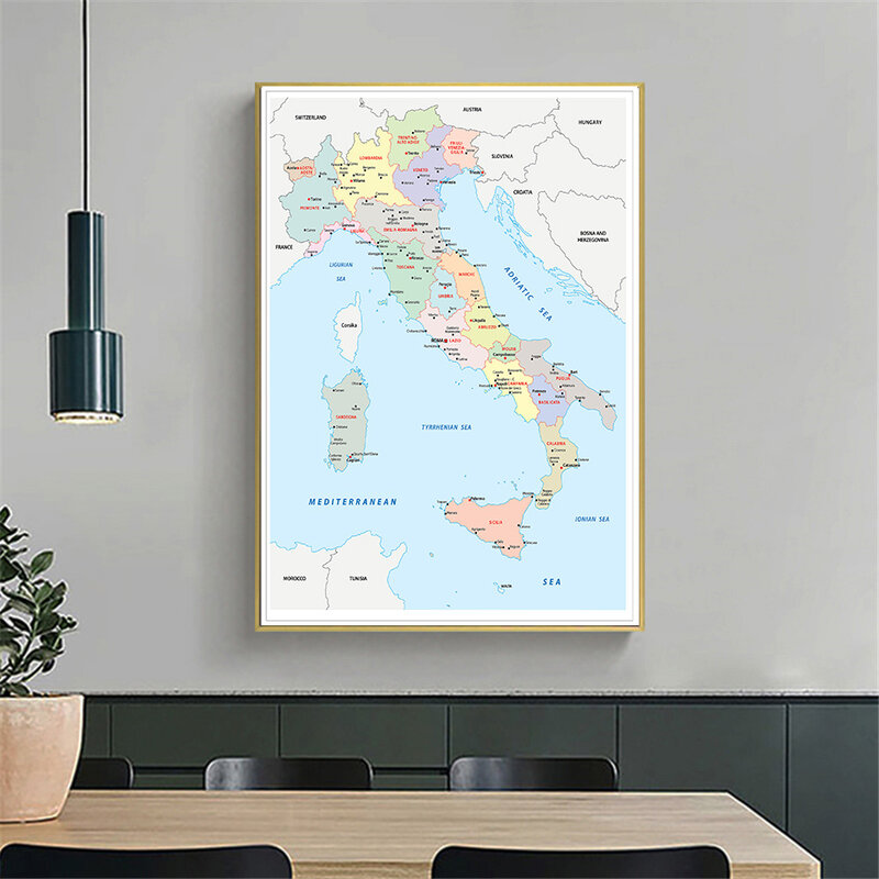 100*150 cm mapa político italiano, cartaz de parede grande, não-tecido, pintura em tela, decoração para sala de aula, material escolar