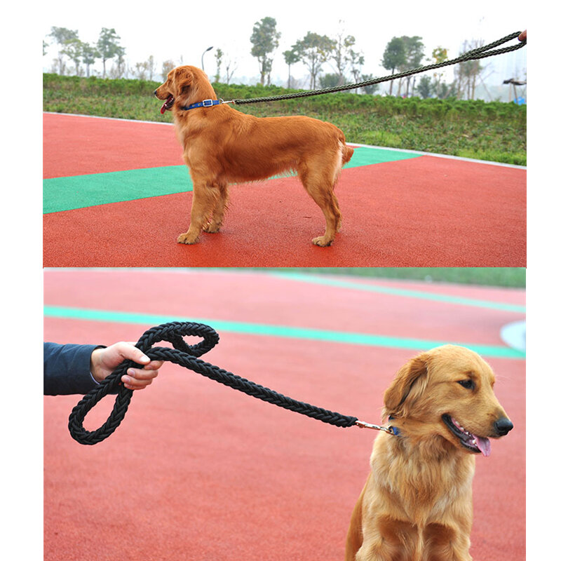 Lrge-Correa de perro de tamaño mediano y 115cm, cuerda redonda trenzada resistente al desgaste, resistente a las mordeduras, cuerda corta gruesa, suministros para mascotas