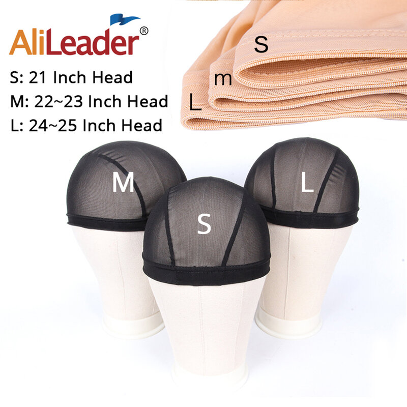 AliLeader Mesh Weave Cap Black Beige Blonde Breathable Stretch Spandex Dome Wig Caps for Making Wigs S M L