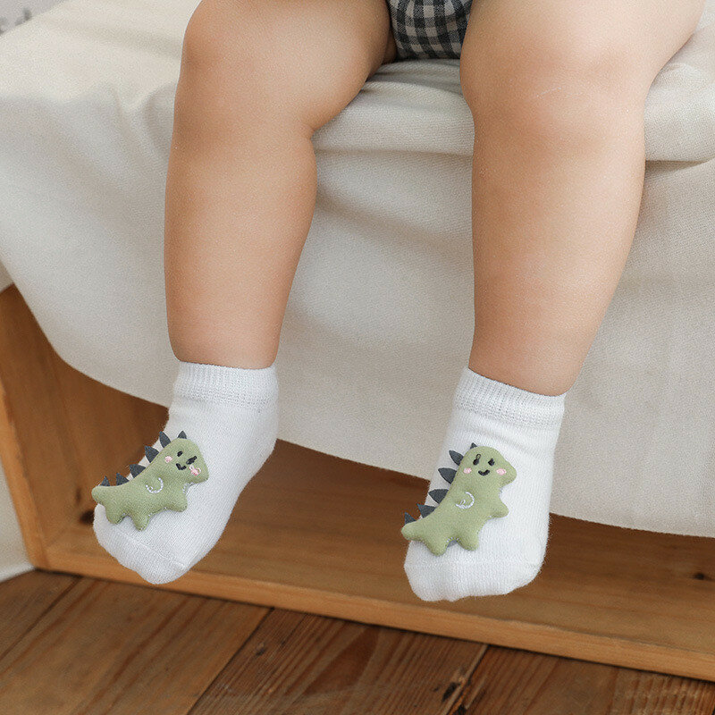 Meias de algodão para recém-nascidos, meias infantis antiderrapantes de tornozelo para bebês meninos e meninas, de desenho de animal