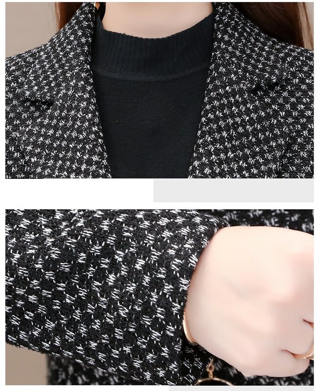 UHYTGF 2023 새로운 우아한 트렌치 코트 여성 블레이저 여성 사무복 격자 무늬 모직 코트 고품질 가을 의류 자켓 1381
