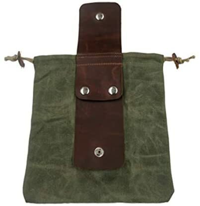 Canvas Bushcraft Bag with Leather Cover & Buckle Foldable Heavy Duty Tool Pouch with Drawstring