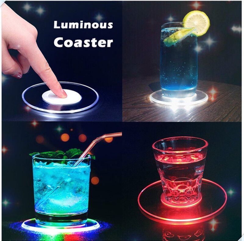 Dessous de verre à lumière LED, tasse en cristal, polymères, café, tasse à thé, bouteille en verre à vin, nuit, bar, fête, décor de clics, base d'éclairage