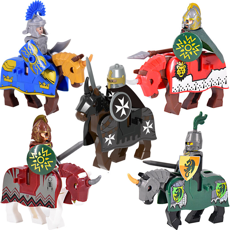女性のための中世の関節フィギュア,金の騎士,馬,城,ドラゴンの騎士,ビルディングブロック,英国の贈り物