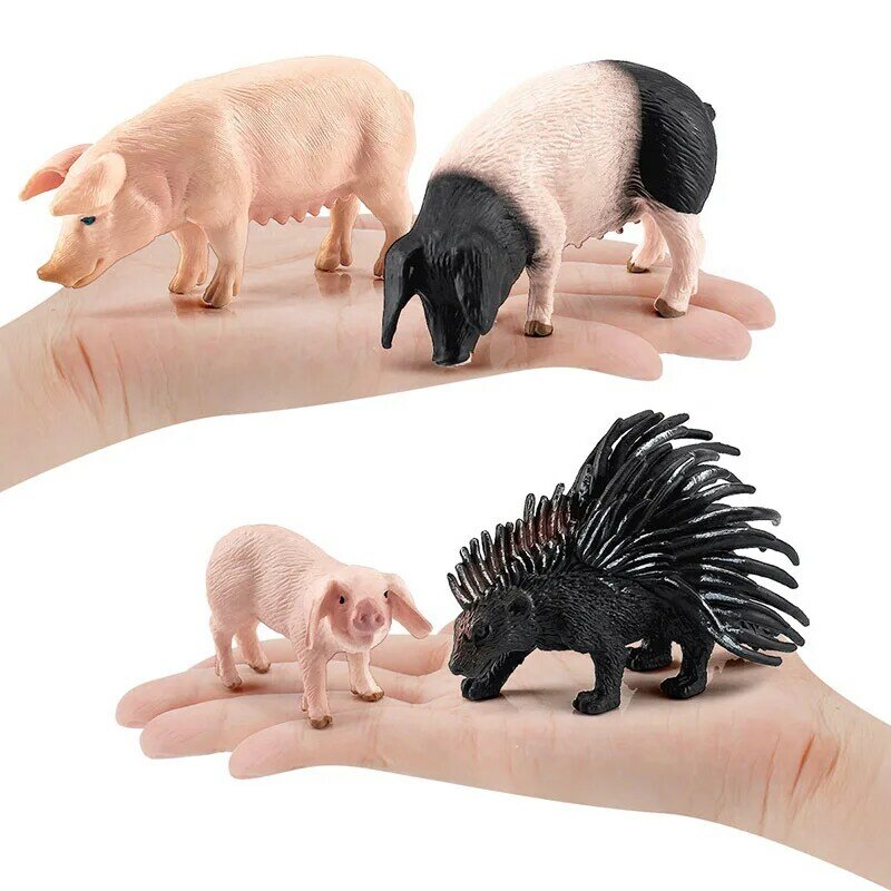Simulated Wild Boar Pig Porcupine Model Farm Animal Pig Family Set Figurines Action Figure Educational Toys for Kids Home Decor