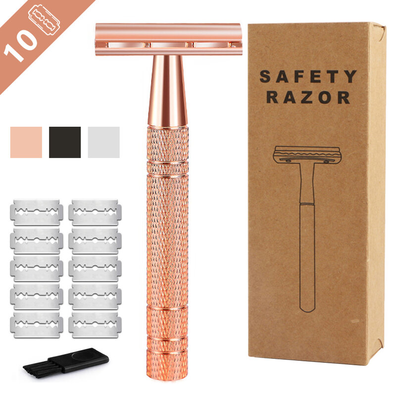 HAWARD-maquinilla de afeitar de doble filo,10 cuchillas de afeitar, afeitadora de seguridad clásica para hombre y mujer,color oro rosa,afeitadora