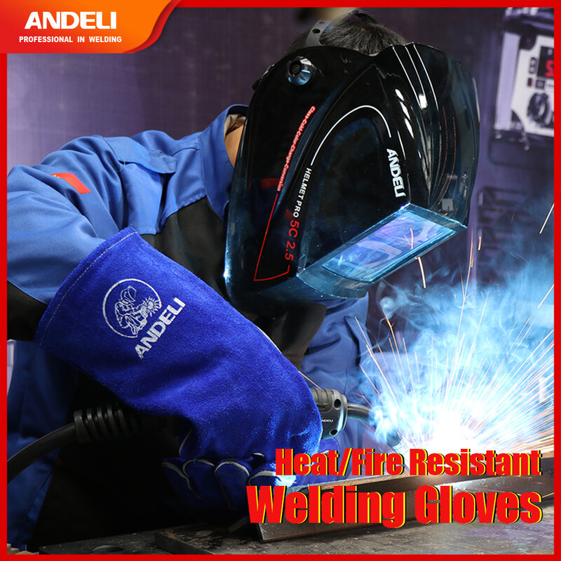 Andeli-溶接作業用手袋,耐熱性,バーベキュー,動物の取り扱い,青い色