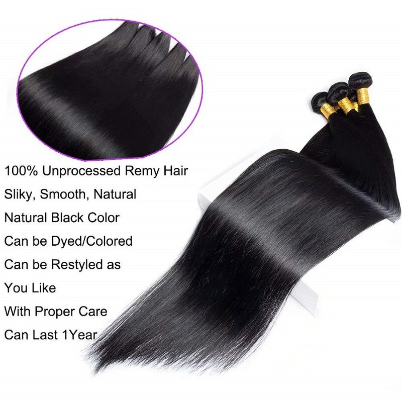 26 28 30Inch Bone Straight Human Hair Bundles With Frontal Peruvian Hair Weave Bundles With 13x4 Lace Front Remy Hair Extensions