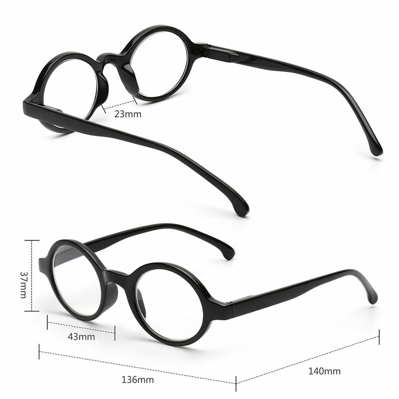 JM 남성 및 여성용 독서용 원형 독서 안경, 스프링 힌지 리더 안경