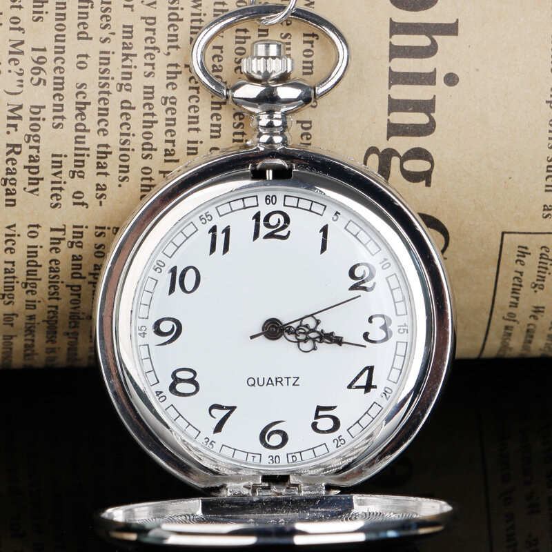 Aço liso Quartz Pocket Watch Vintage Roman Nmber Dial Pingente Fob Chain Watch Presentes Relógio