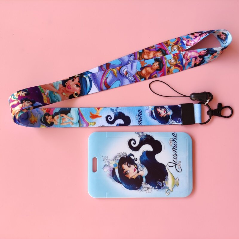 Disney Jasmin Aladdin Frauen Visitenkarte umfasst ID-Karten inhaber Studenten Bus karte Fall Lanyard Besuch Tür Identität Abzeichen