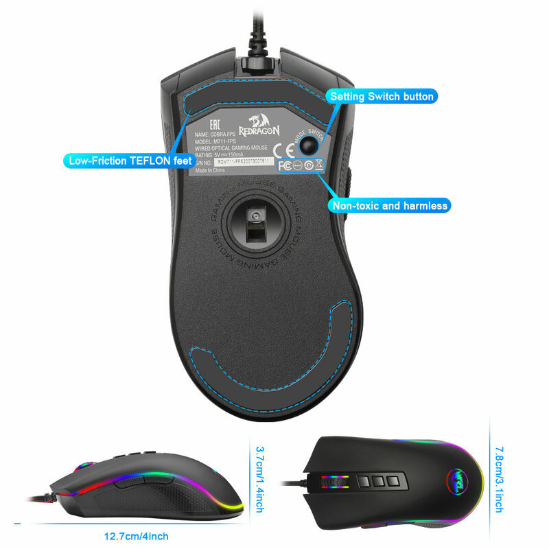 Mouse de jogos com fio programável, ergonômico M711-FPS, 9 botões M711-FPS, RGB, USB, Gamer, computador, PC