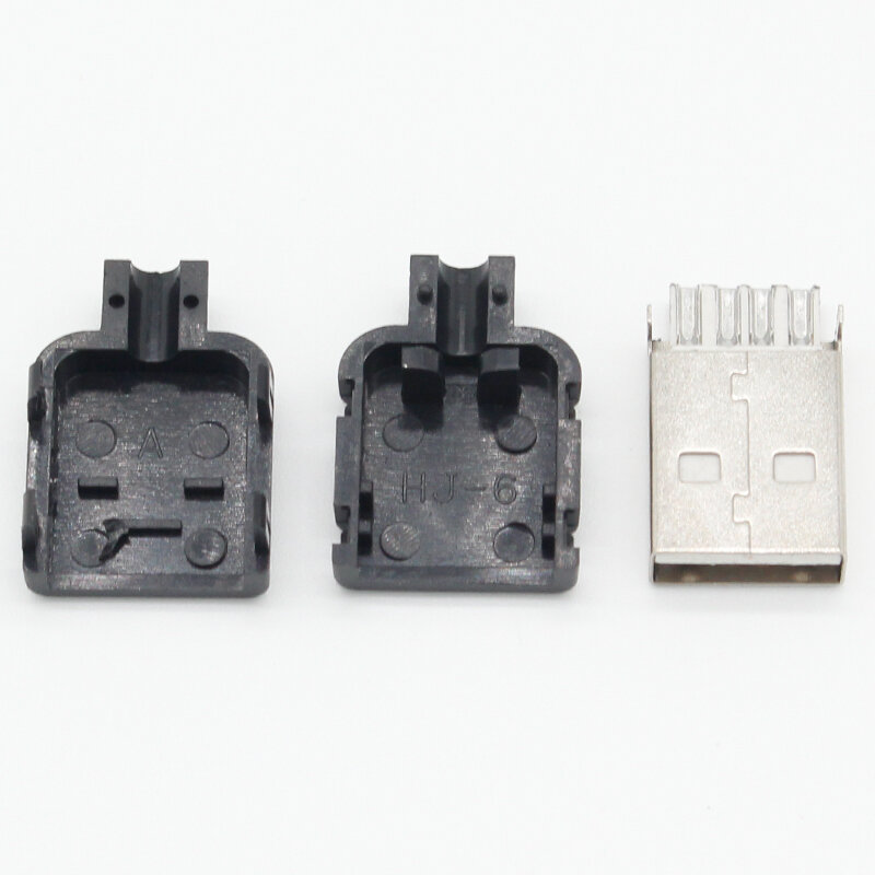 10 Set DIY USB 2.0 Konektor Steker Tipe A Laki-laki 4 Pin Perakitan Adaptor Soket Solder Jenis Hitam Plastik untuk Koneksi Data