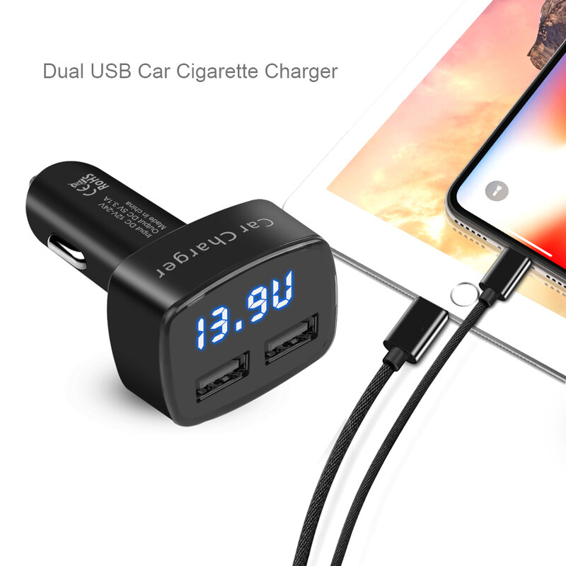 4 In 1 Car Charger Quick Charge 3.1A Dual Usb Lcd Display with Temperature/voltage/current Meter Tester Adapter Digital Display