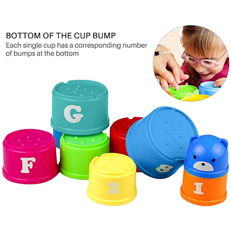 Juguetes Educativos para bebés, figuras con letras Foldind Stack Cup Tower, alfabeto de inteligencia temprana para niños, 8 piezas