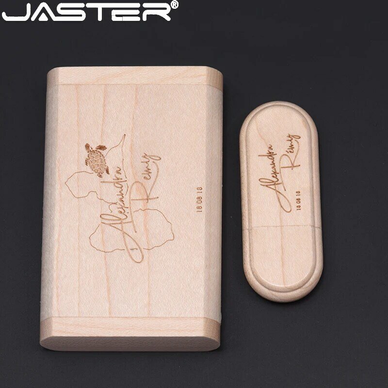 Jaster pendrive de madeira, usb 2.0, 8gb, 16gb, 32gb, 64gb, com caixa de presente de casamento, 128gb em atacado