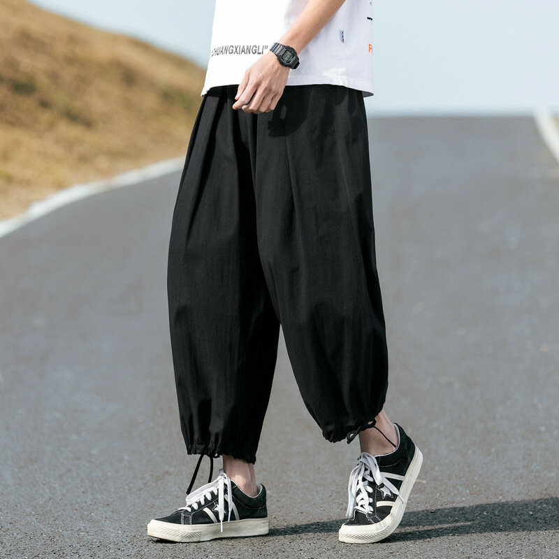 Calça masculina da moda preta hare, calças vintage para homens estilo chinês, calças de corrida masculinas, calças soltas de alta qualidade, calças plus size da moda