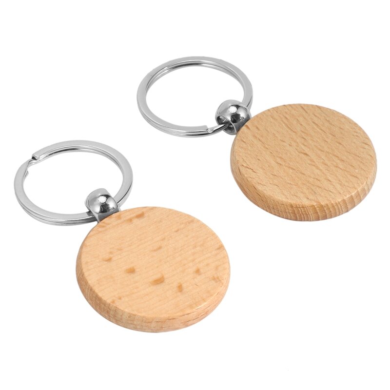 100 Blank Wooden Wooden Keychain Diy Wooden Keychain Key Tag Anti-Lost Wood Accessories Gift (Mixed)