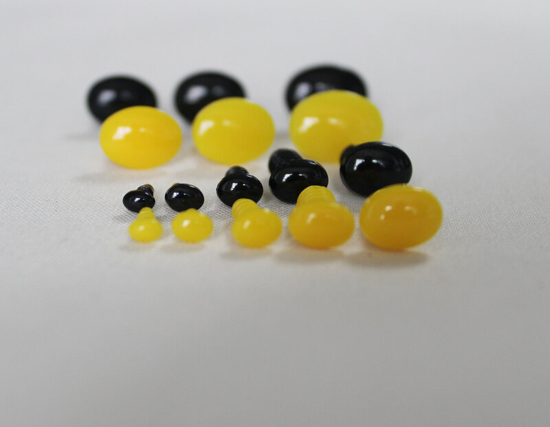 Naso di plastica giallo/nero ovale del giocattolo di 50 pz/lotto 4.5MM 5.5MM 6.5MM 8MM 10MM 12MM 13MM 15MM con la rondella-opzione di dimensione