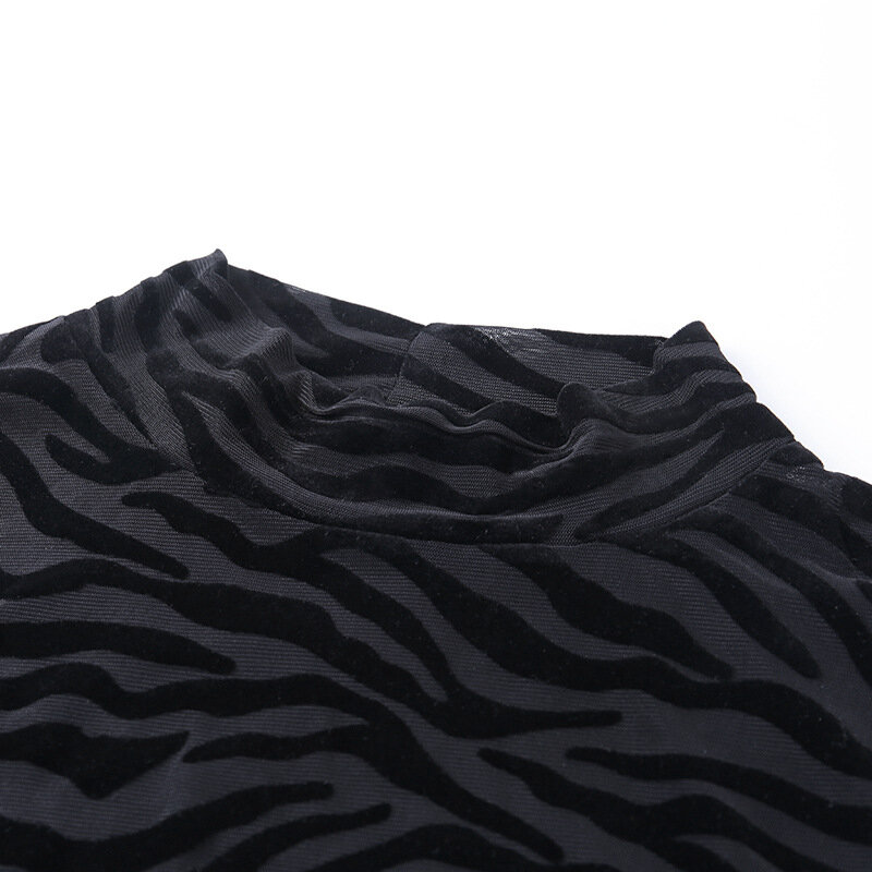 BKLD بدلة نسائية بقماش شفاف مخطط أسود بأكمام طويلة بدلة للجسم لخريف 2019 ملابس ضيقة نسائية مثيرة للجسم