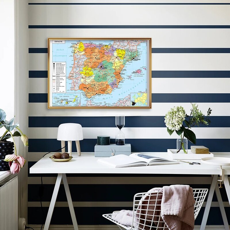 59*42cm The Spain Political Transportation Map In French Wall Art Poster Canvas Painting Travel School Supplies Home Decoration