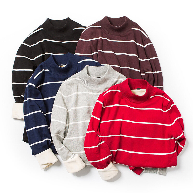 MRMT 남성용 하프 하이 칼라 스웨터, 벨벳 두꺼운 스웨터, 젊은 니트, 줄무늬 패션 스웨터, 2024 브랜드 신제품