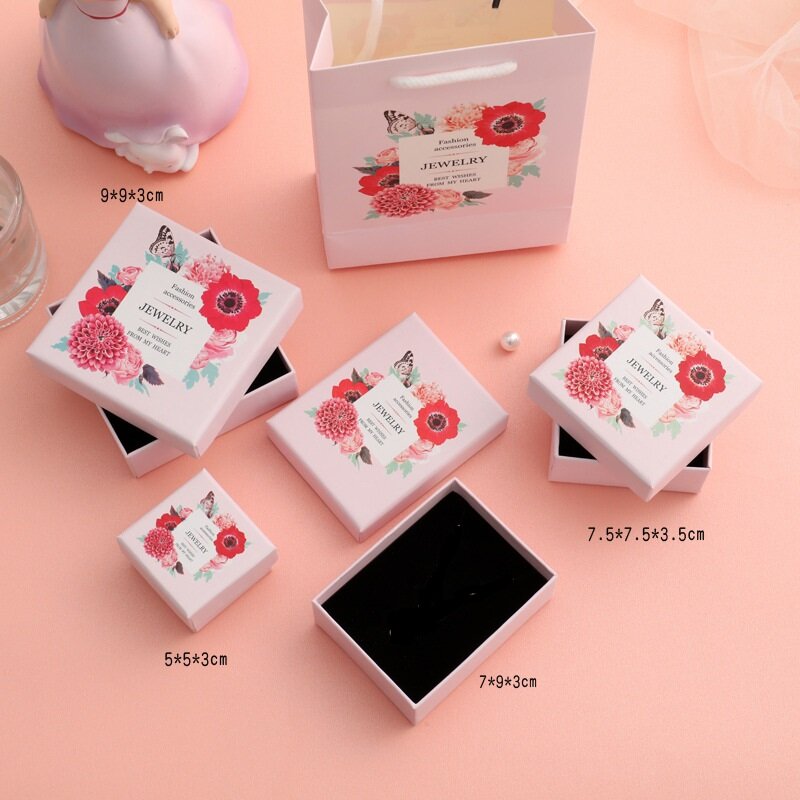 12Pcs scatola di imballaggio di gioielli in carta Kraft rosa orecchini carini anello collana braccialetto espositore per gioielli scatole regalo per le donne