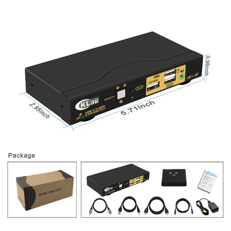 CKLau 2 Port USB Type-c + HDMI KVM Switch dengan Resolusi Audio Hingga 4K X 2K @ 60Hz