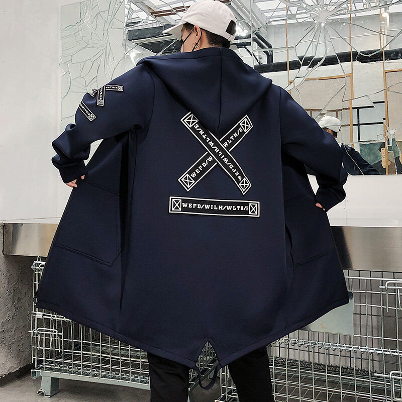 Jaqueta estampada Harajuku com capuz masculina, sobretudo com fita corta-vento, outwear casual masculino, casacos de streetwear hip hop, outono, LBZ155, 2023
